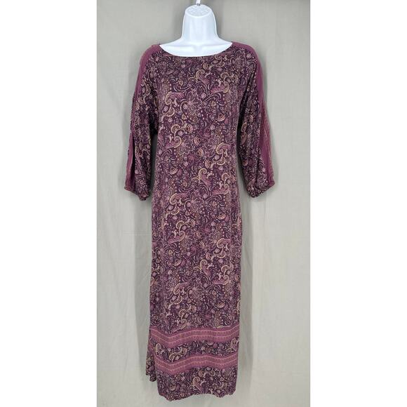 J Jill Dress Women Small Purple Paisley Midi Pockets Flowy Boho Bohemian Cottage - Picture 1 of 9